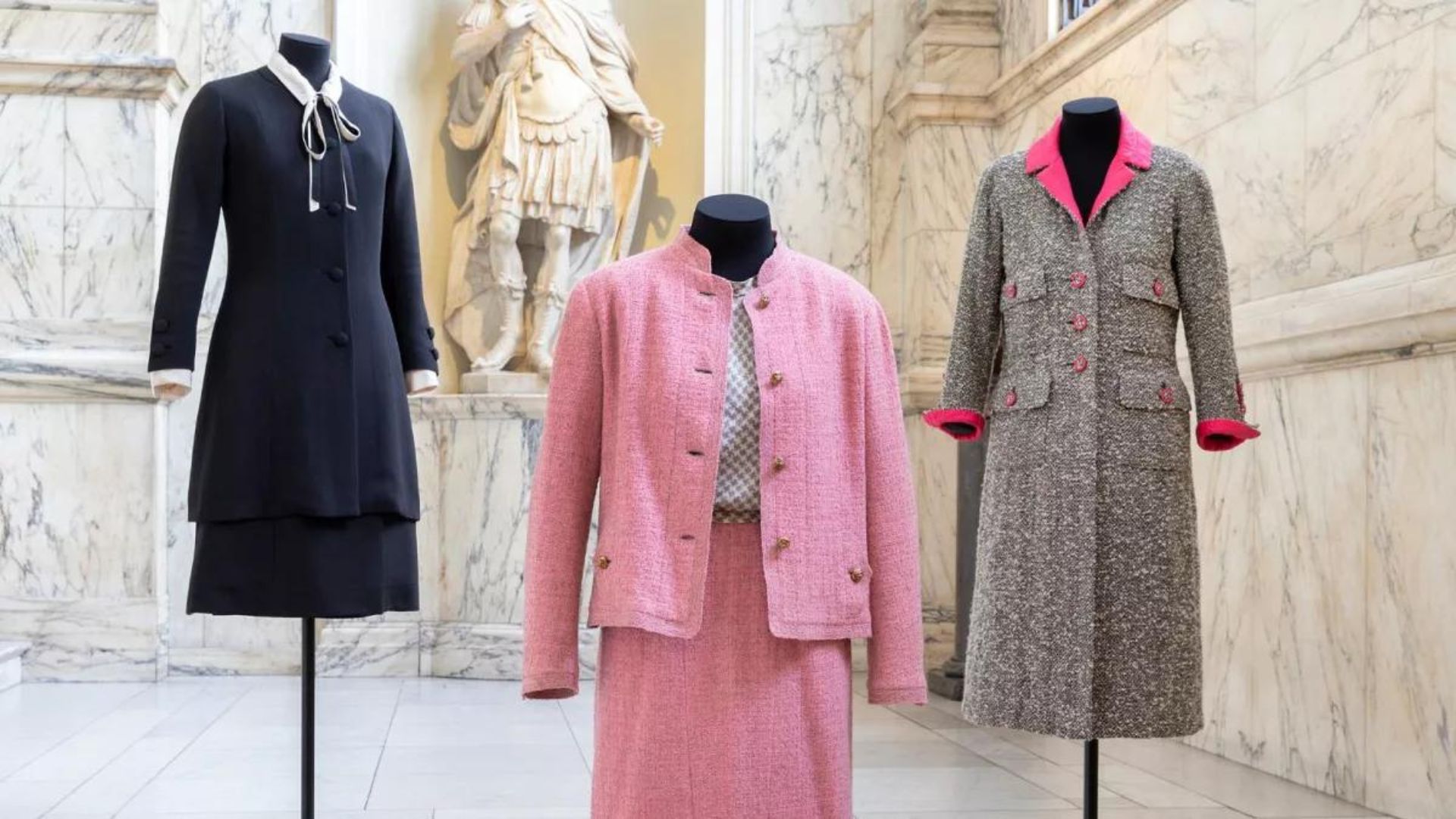 three outfits made by iconic fashion designers