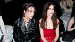 Fashion celebrities sitting at the Milan Fashion Week 2024